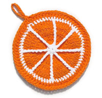 Squeezing the, um, orange. Orange slice potholder pattern from maggiescrochet.com