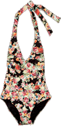 'Floral' Print Deep V-neck Swimsuit